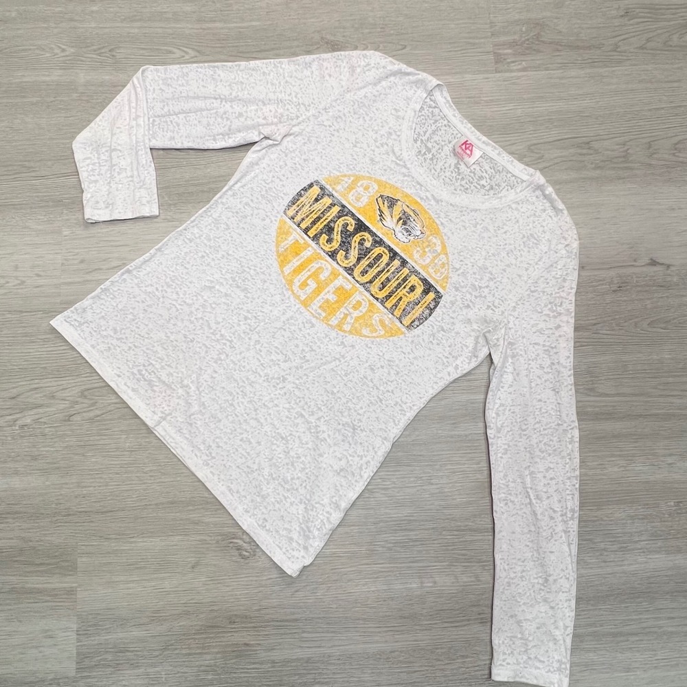 Missouri‎ Tigers Womens Long Sleeve White Graphic T Shirt Size L Knights Apparel